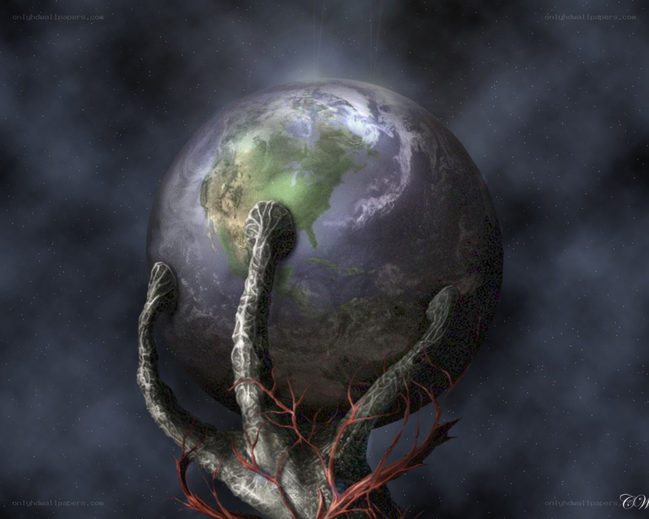 Earth held by alien tentacles