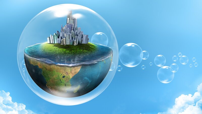 Earth in a bubble with city