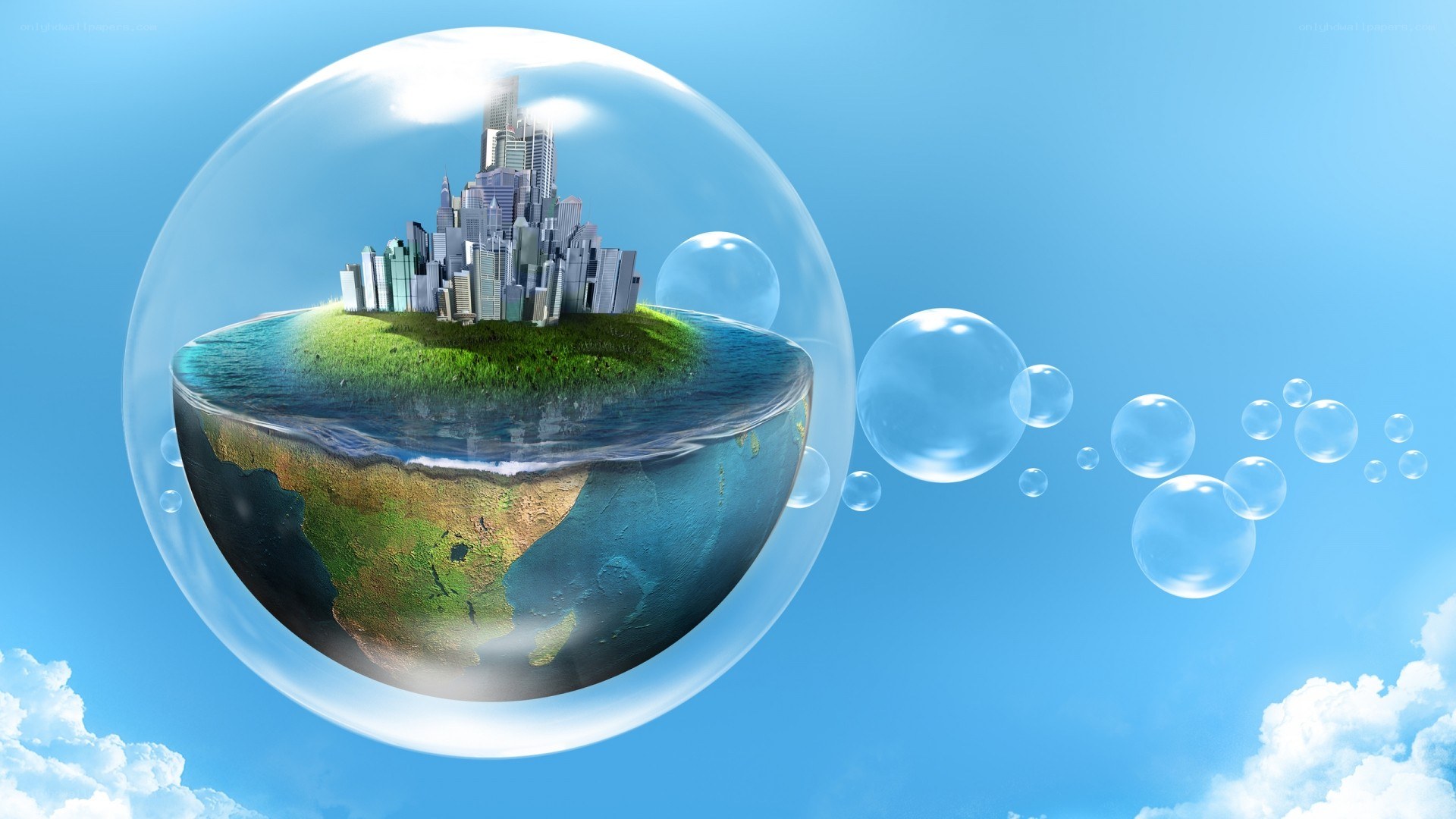 Earth in a bubble with city