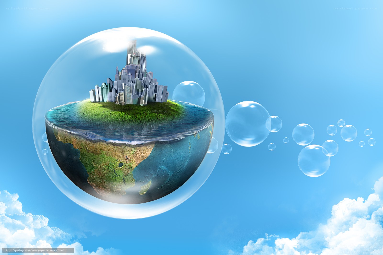 Earth in a bubble with city