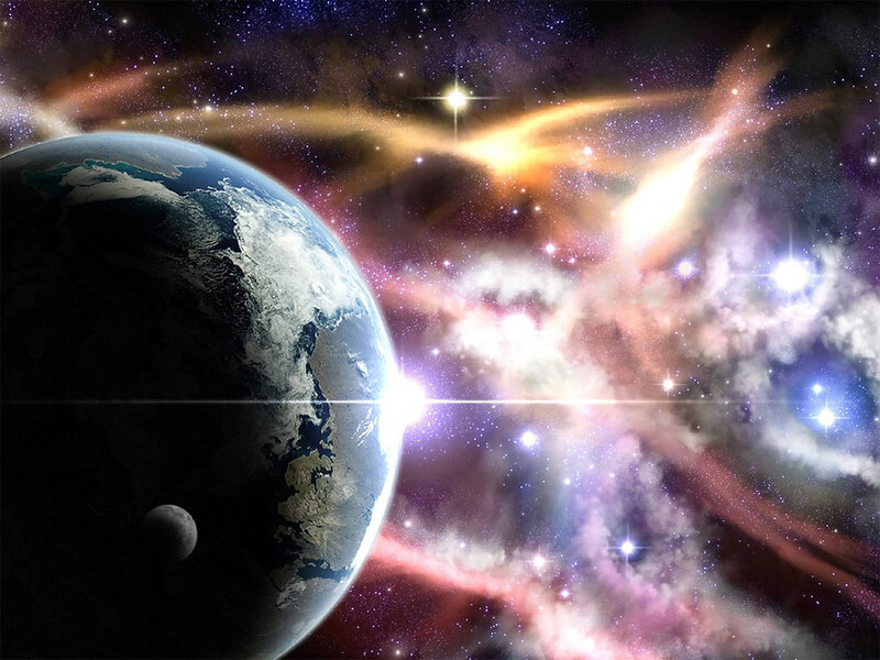 Earth in a colorful nebula