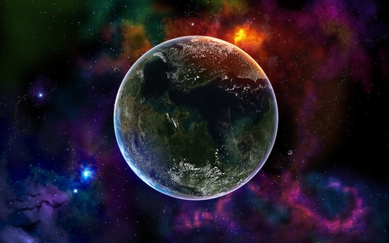 Earth in a colorful nebula