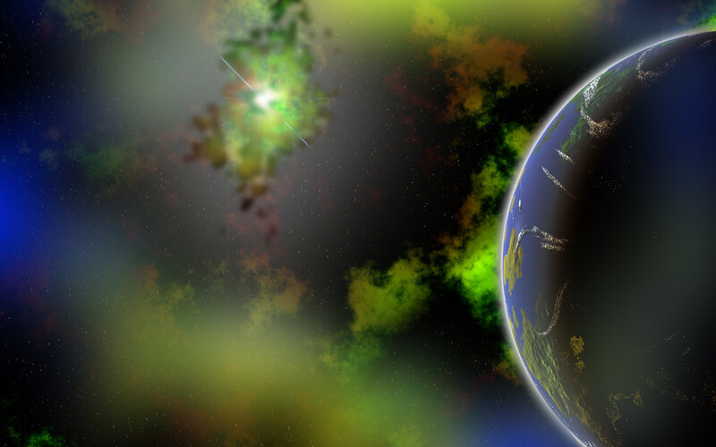 Earth in a colorful nebula