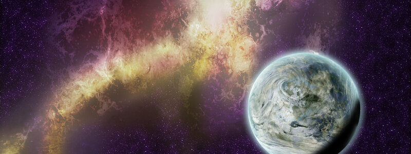 Earth in a colorful nebula