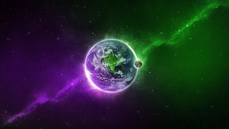 Earth in a colorful nebula