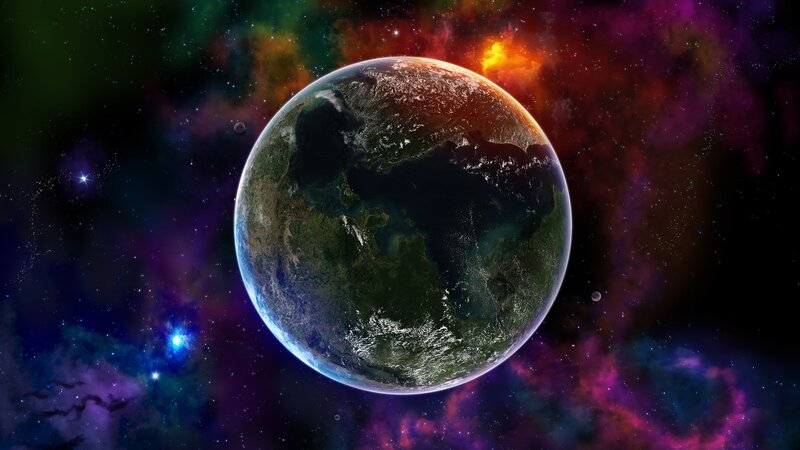 Earth in a colorful nebula