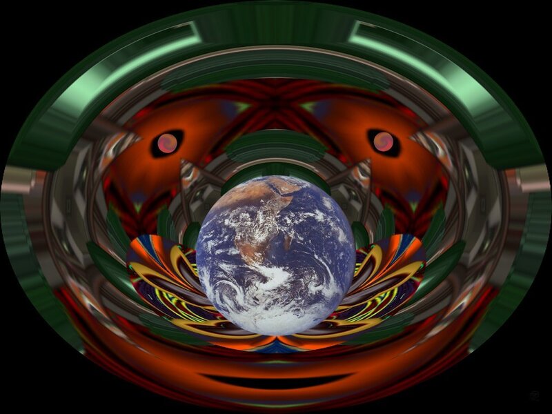 Earth in a colorful tunnel