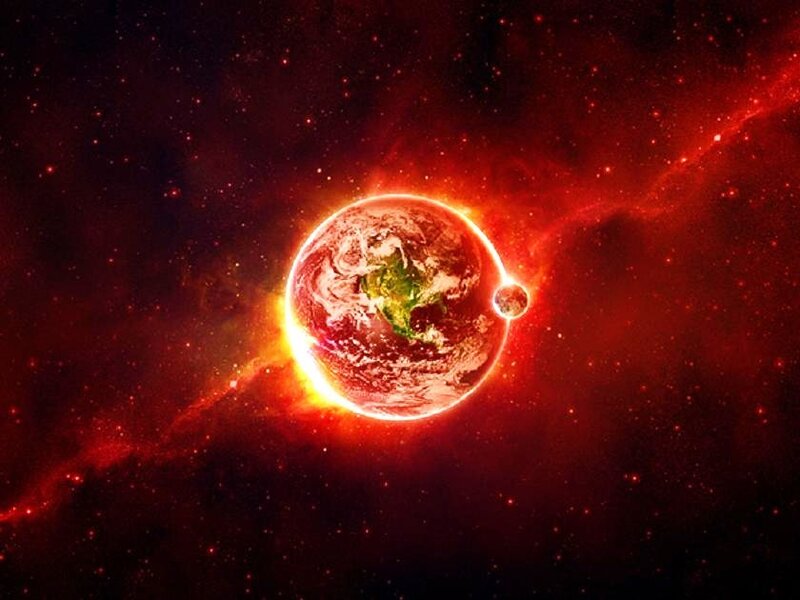 Earth in a fiery nebula
