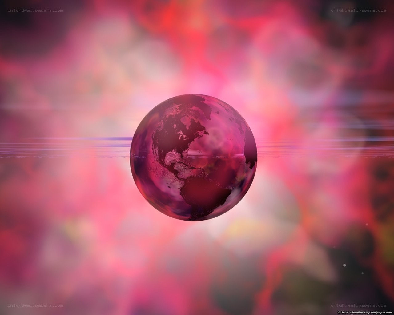 Earth in a pink nebula
