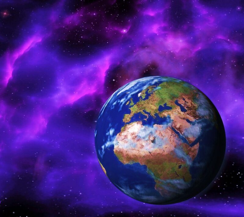 Earth in a purple nebula
