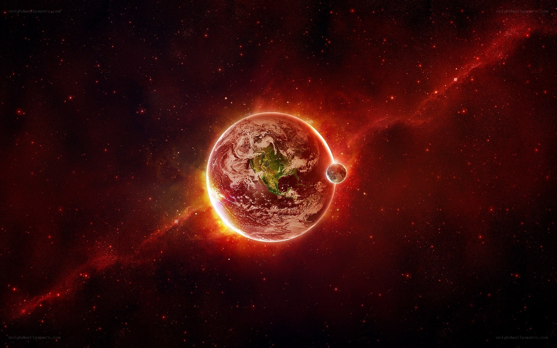Earth in a red nebula