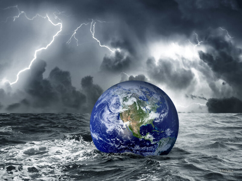 Earth in a stormy sea
