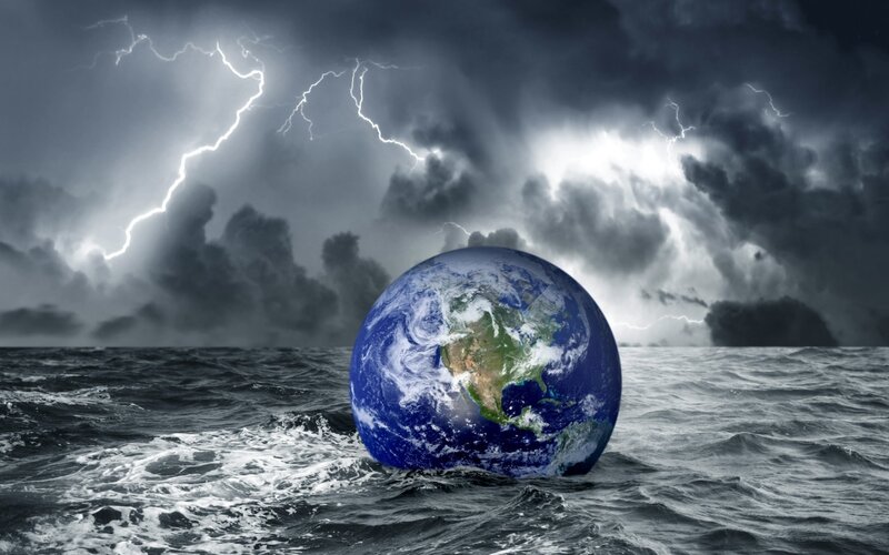 Earth in a stormy sea