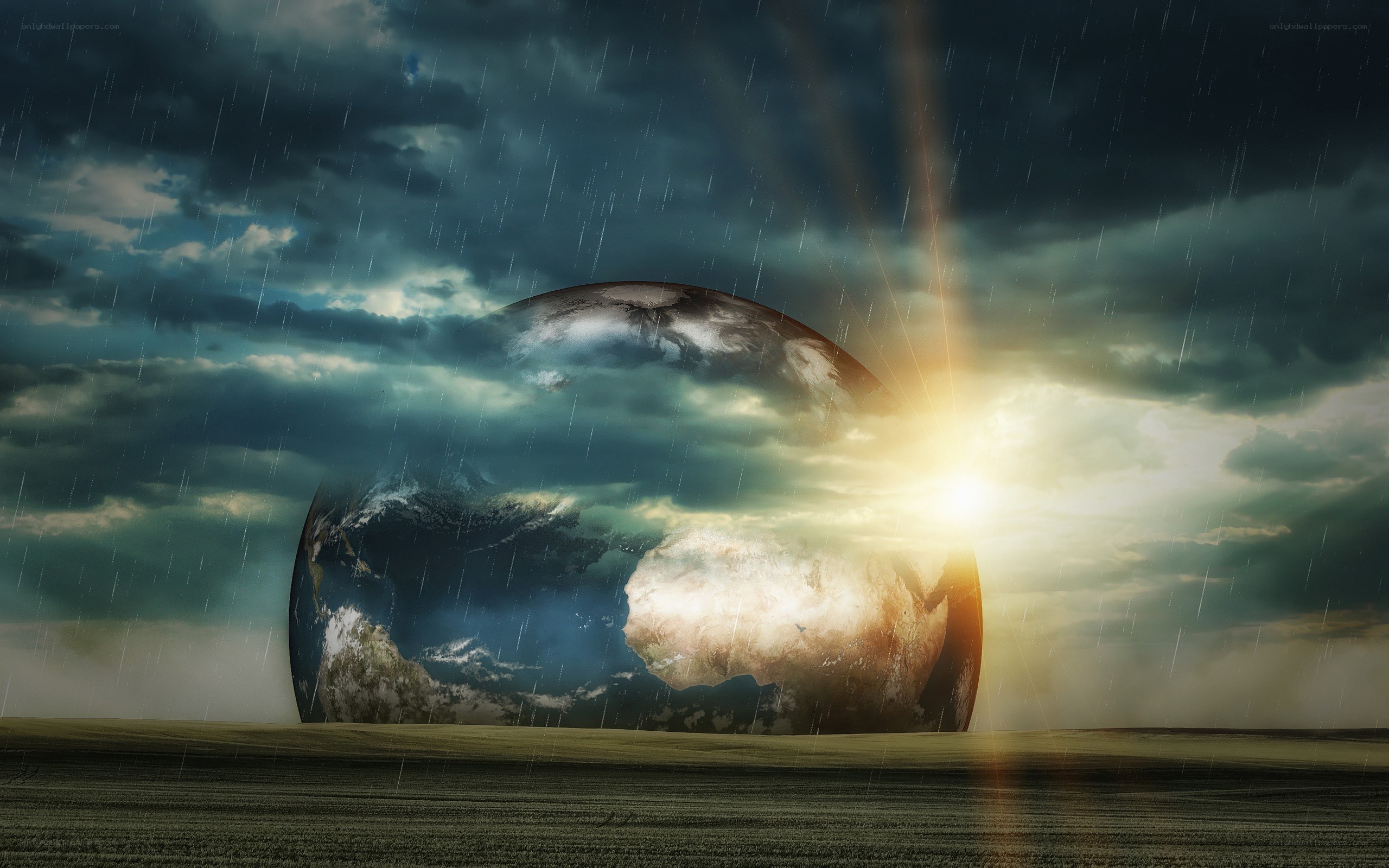 Earth in a stormy sky