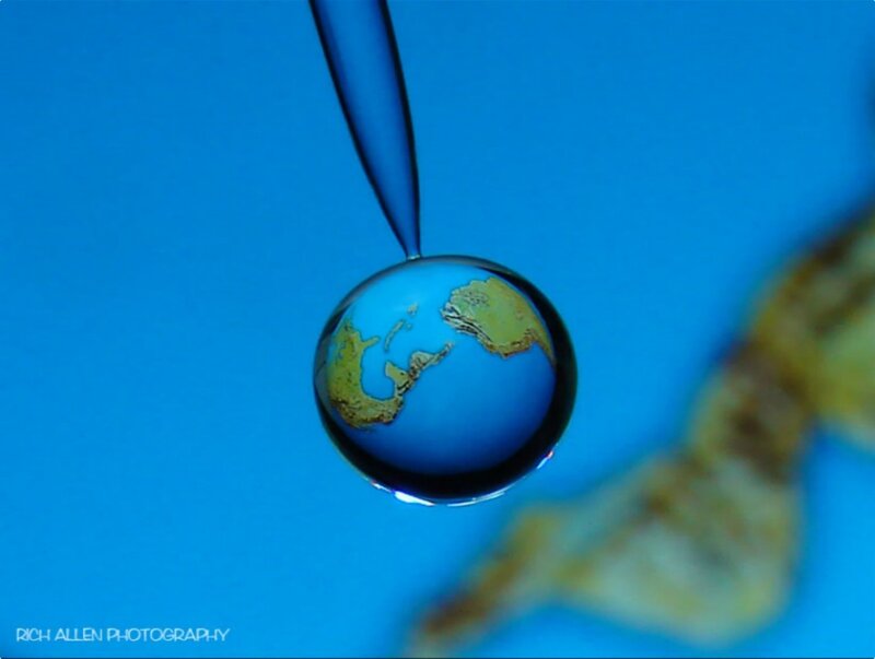 Earth in a water droplet