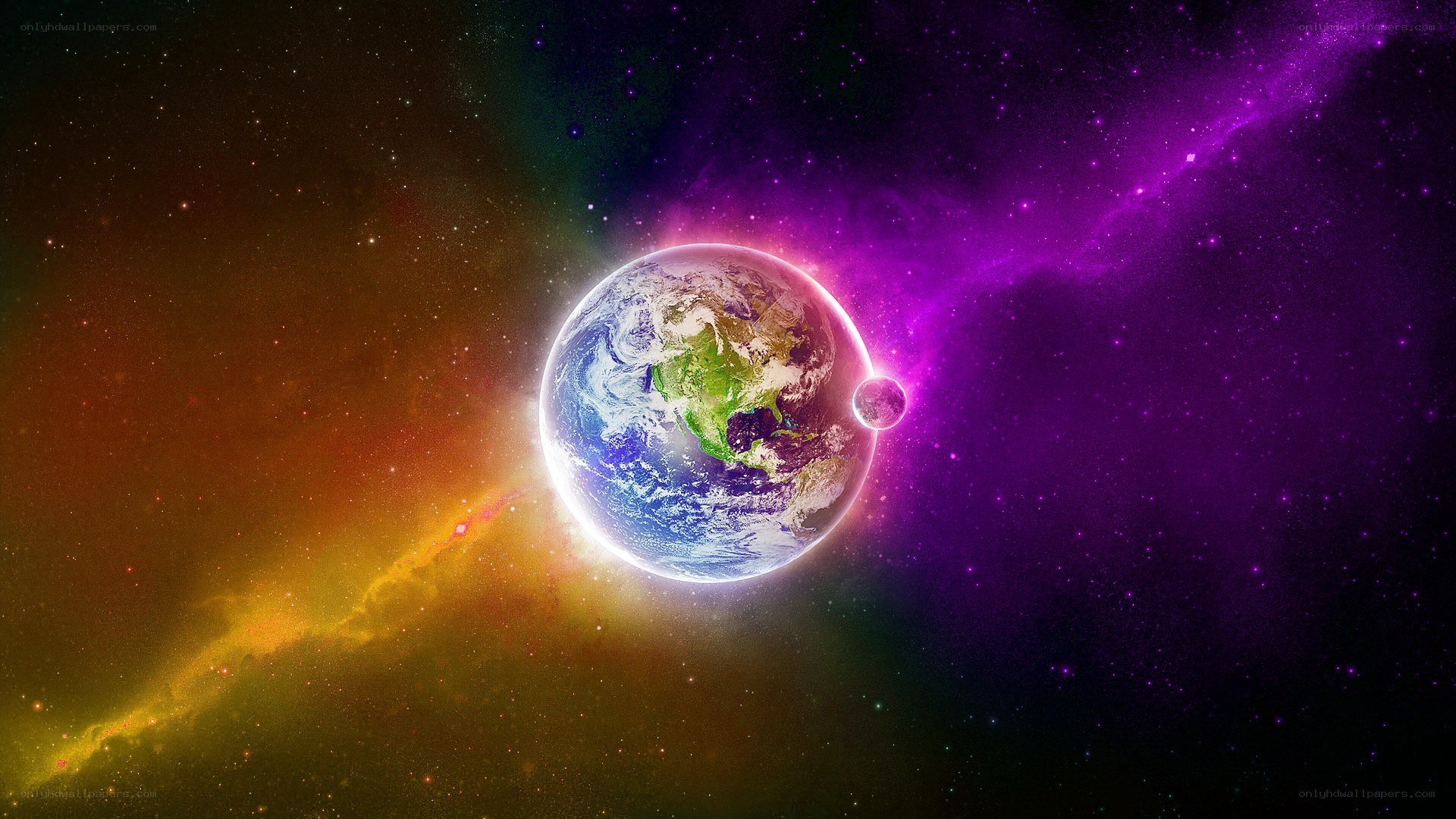 Earth in colorful space