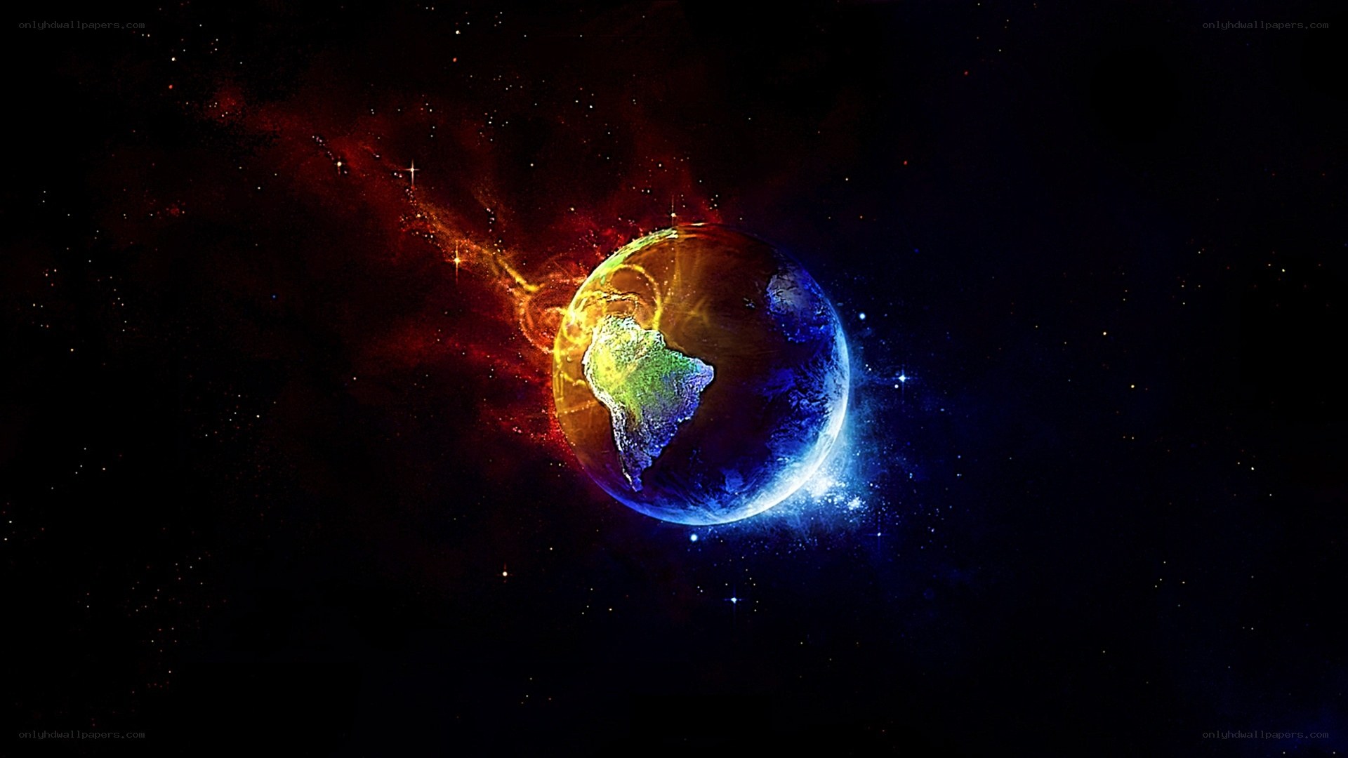 Earth in colorful space