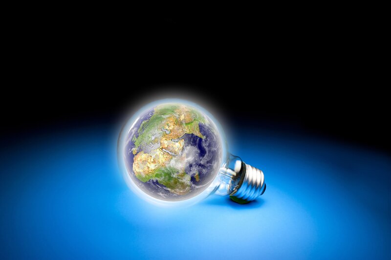 Earth in Light Bulb — Blue