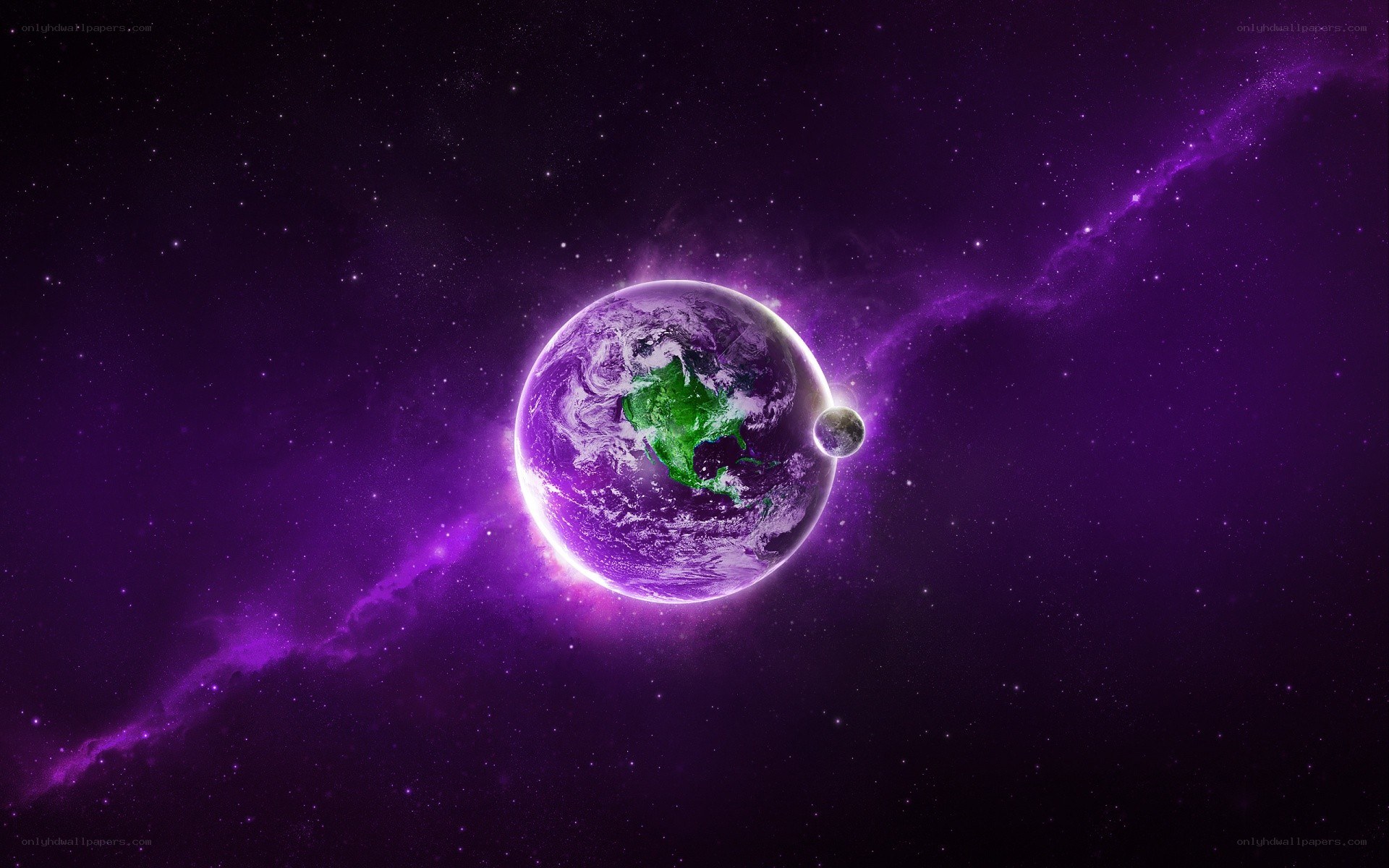 Earth in purple space
