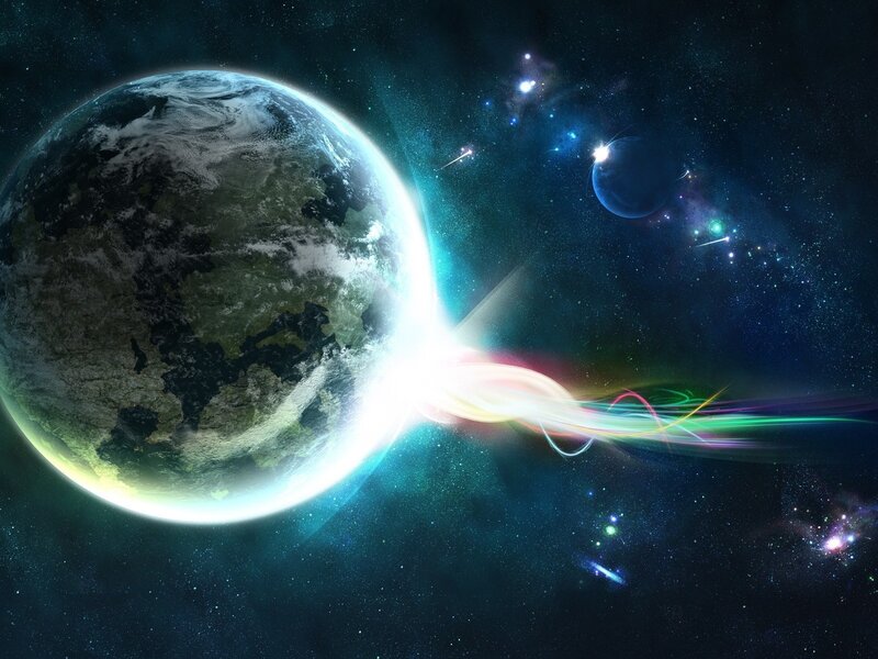 Earth in Space — Blue, Dramatic, Digital Art, Planet, Stars