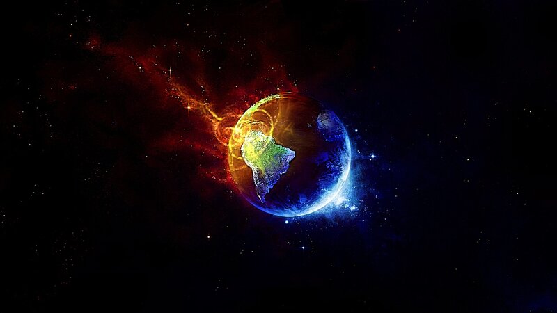 Earth in Space — Blue, Dramatic, Digital Art, Stars, Nebula, Continent