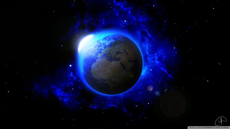 Earth in Space — Blue, Dramatic, Digital Art, Stars, Nebula