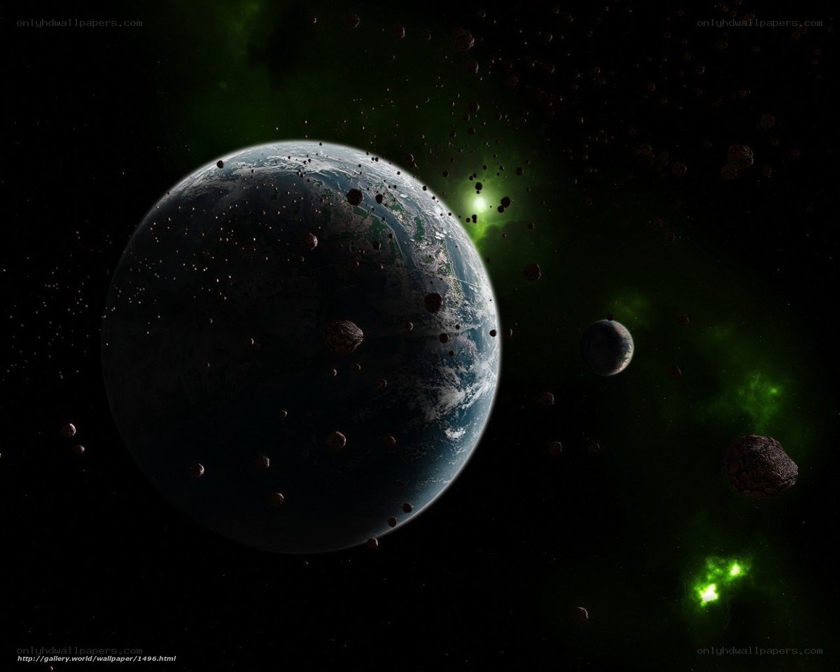 Earth in space with asteroids
