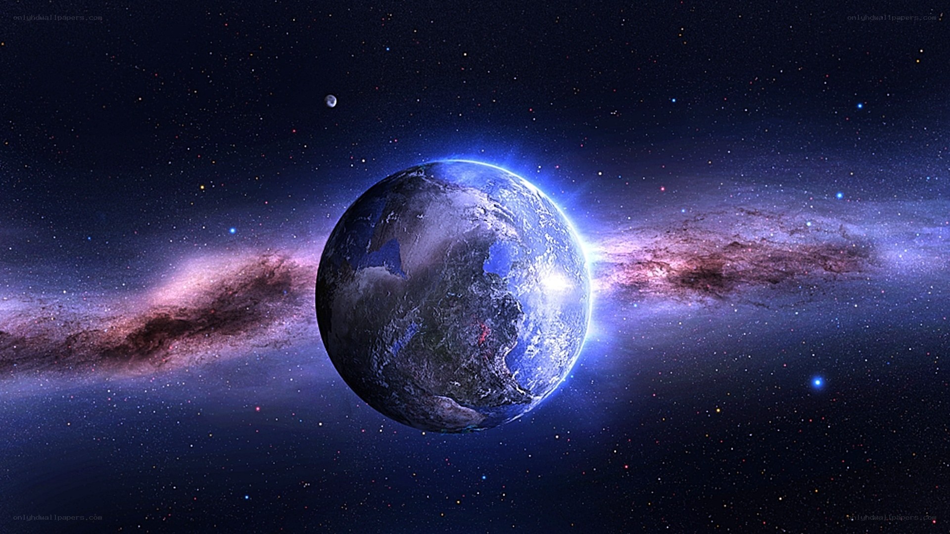 Earth in space with galaxy