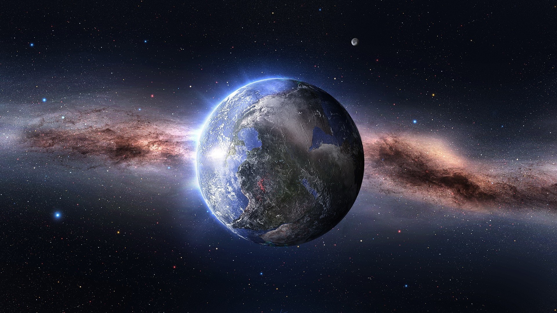 Earth in space with galaxy
