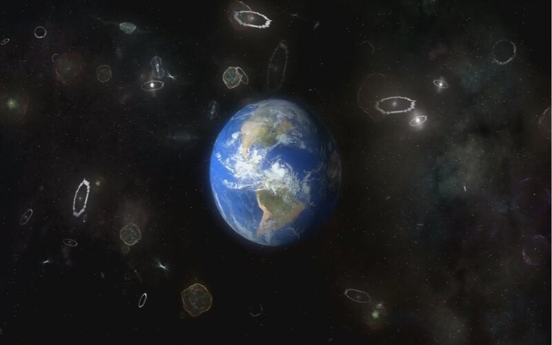 Earth in space with lens flares