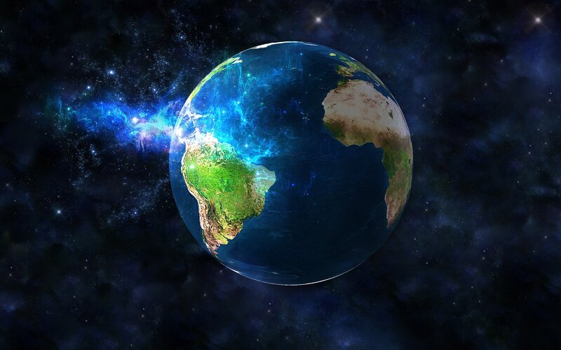 Earth in space with nebula
