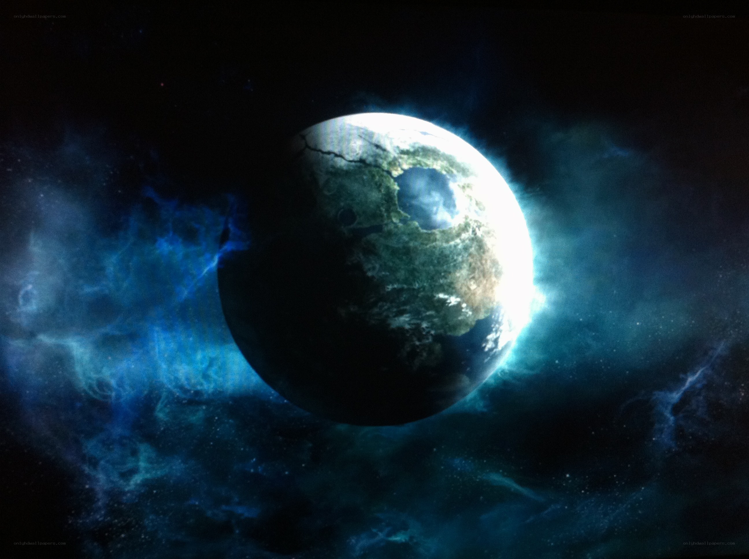 Earth in space with nebula
