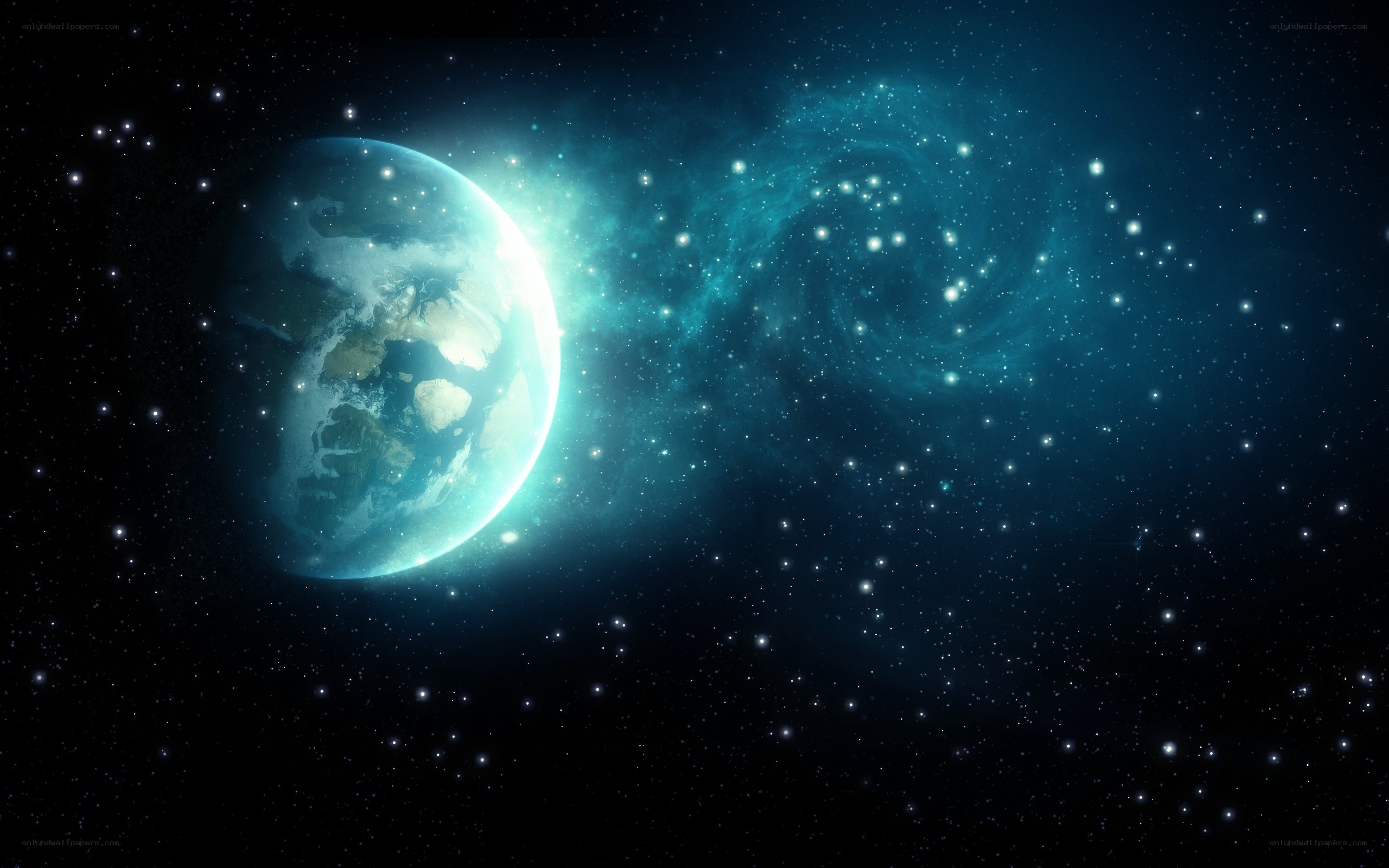 Earth in space with nebula