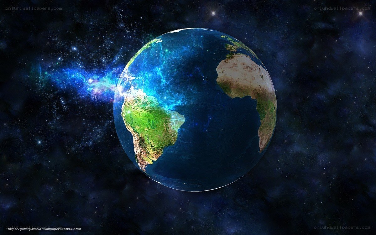 Earth in space with nebula