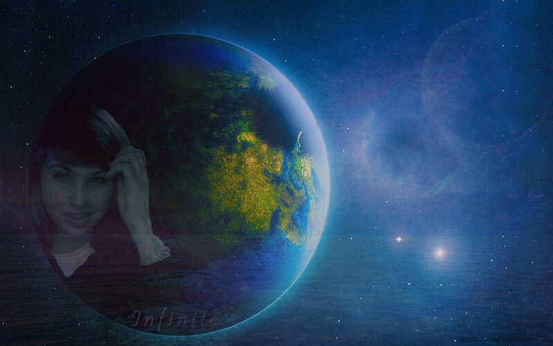 Earth in space with woman's face
