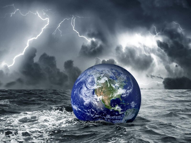 Earth in Stormy Ocean — Blue, Dramatic