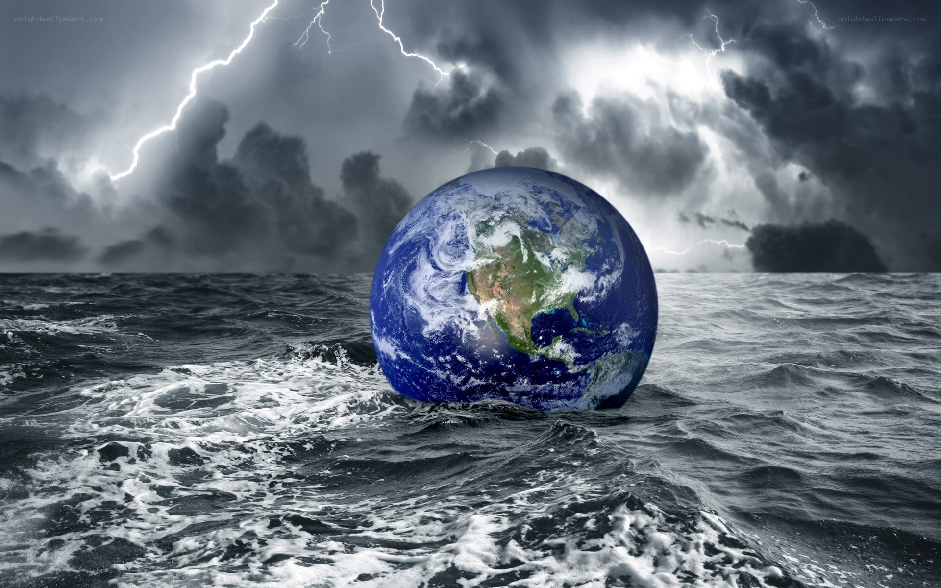 Earth in stormy ocean