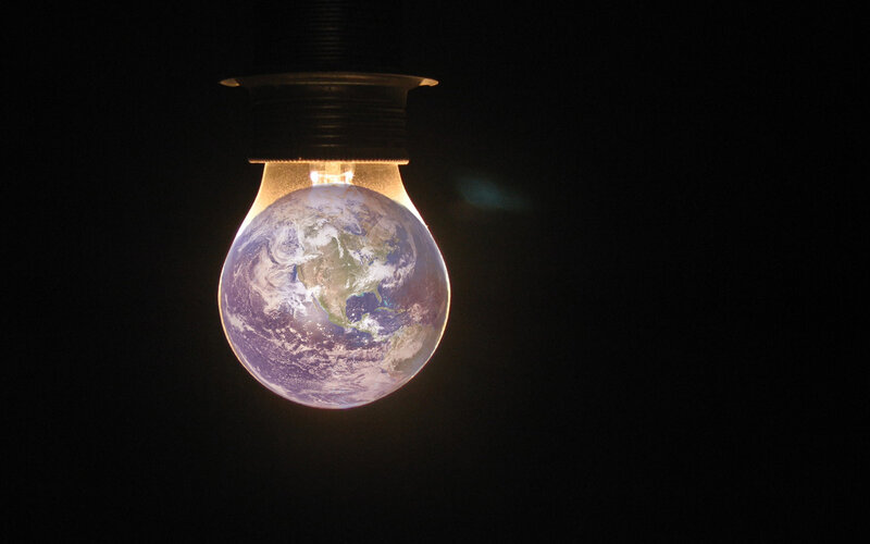 Earth inside a light bulb