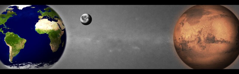Earth Moon Mars in space