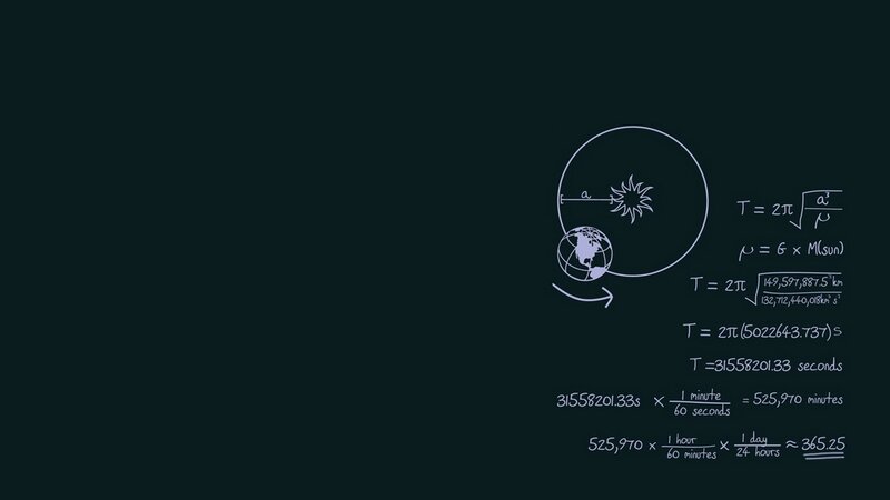 Earth Orbiting the Sun — Black, Educational, Illustration, Mathematical Equations