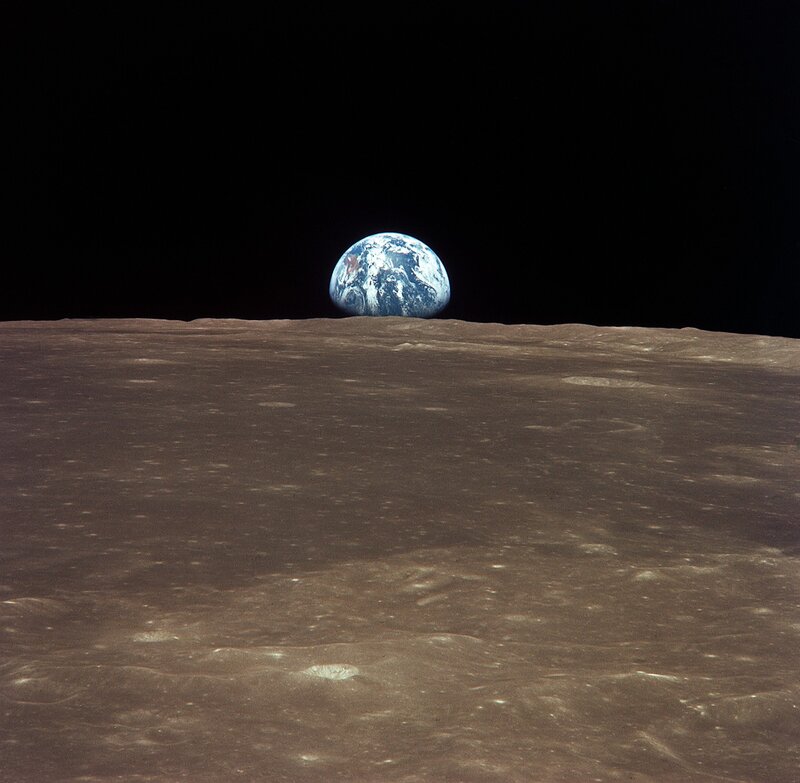 Earth Rising over Moon — Brown, Dramatic