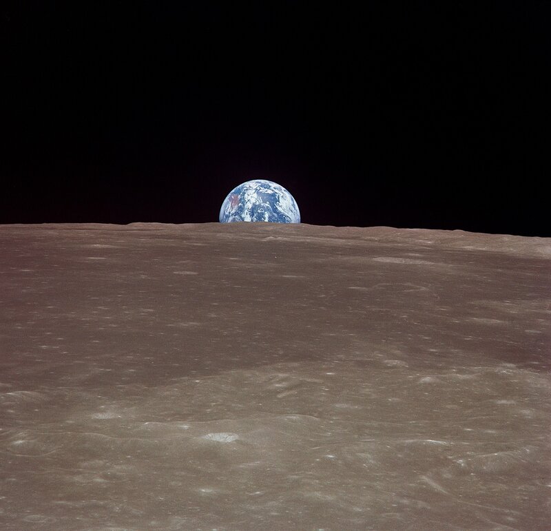 Earth Rising over Moon — Gray, Dramatic