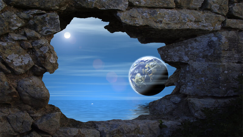 Earth seen through stone window