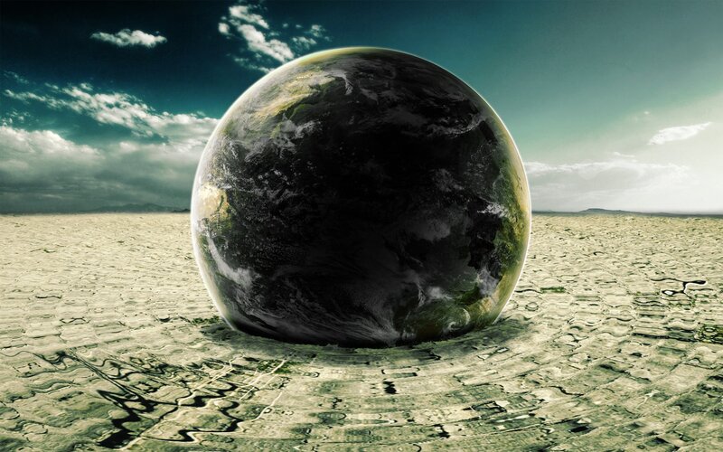 Earth Sphere in Desert — Green, Dramatic