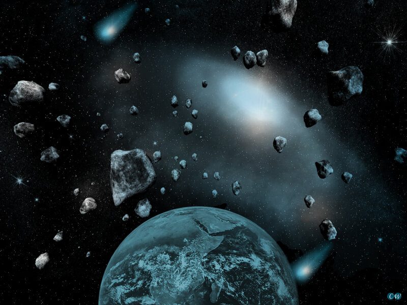 Earth surrounded by asteroids
