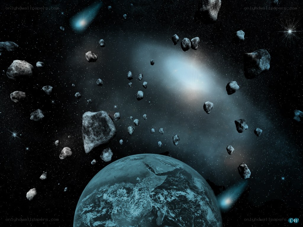 Earth surrounded by asteroids