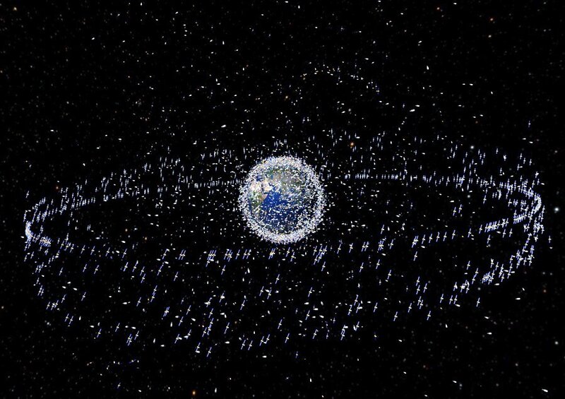 Earth surrounded by satellites