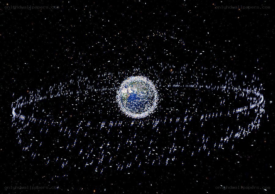 Earth surrounded by satellites