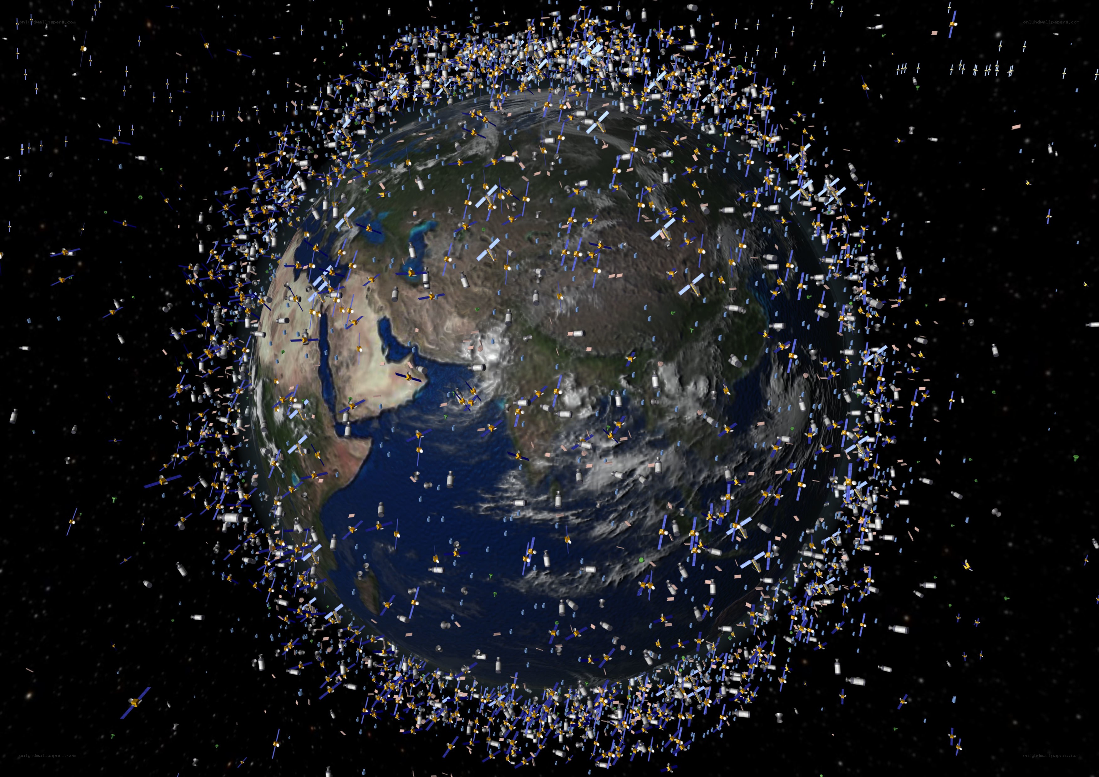 Earth surrounded by satellites
