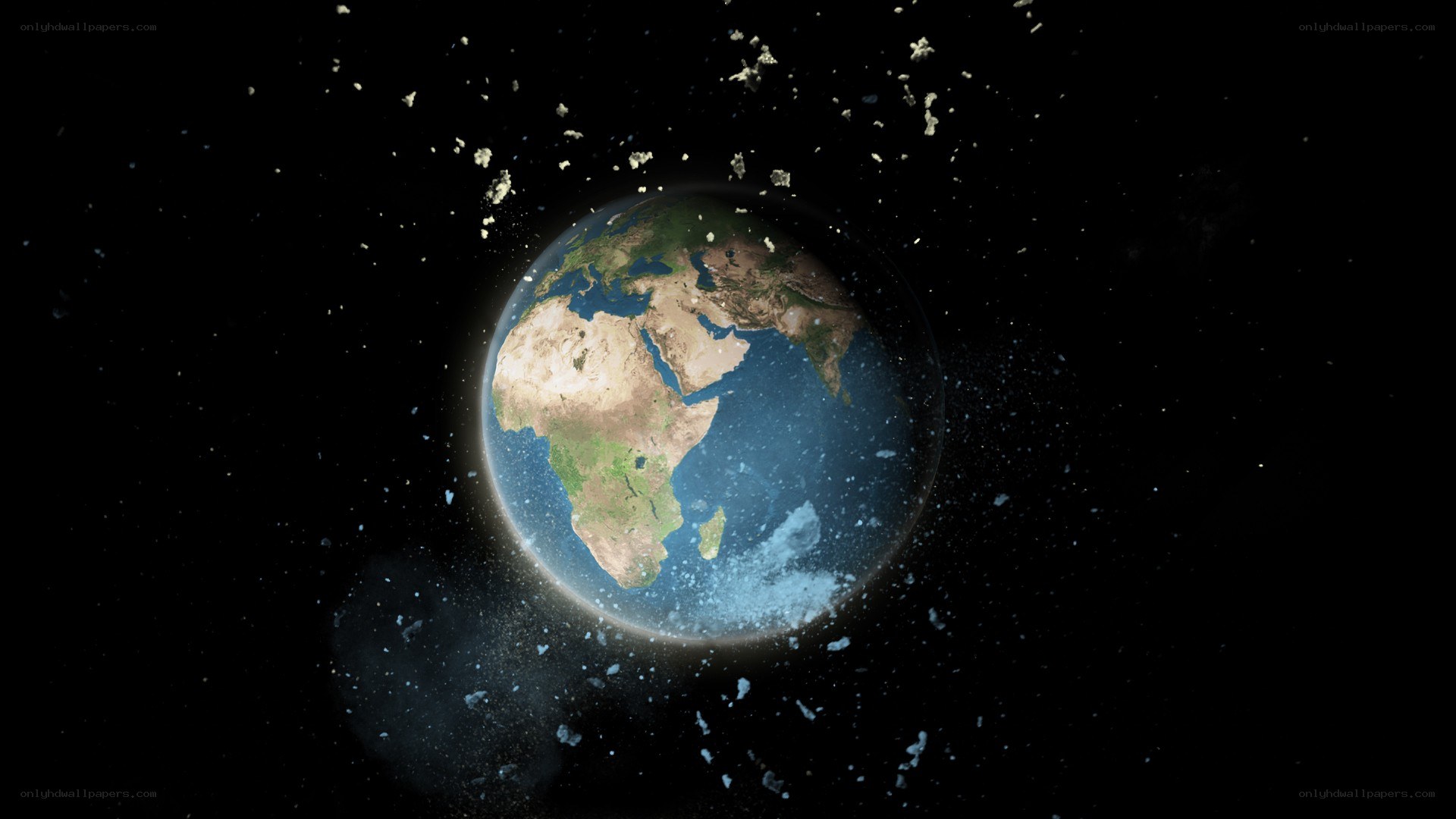 Earth surrounded by space debris